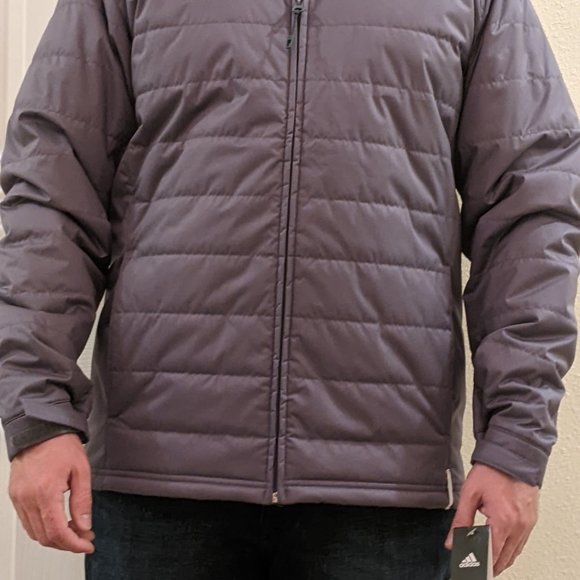 Adidas Sl transition jacket men's size medium gray puffer zips up onix coat - Picture 13 of 14